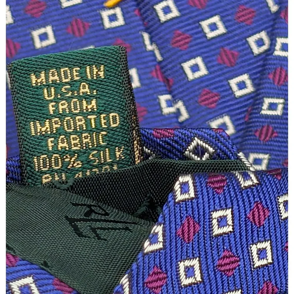 Lauren Ralph Lauren Silk Tie Neat Jacquard‎ Squares Blue Red White USA 55